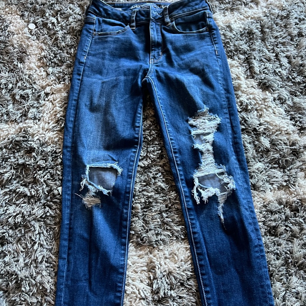 American Eagle Outfitters Dark Blue Distressed Skinny Jeans